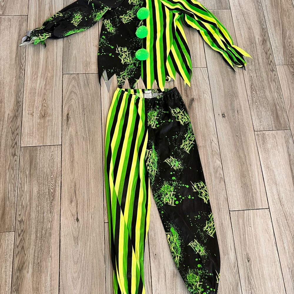 Vibrant Striped Clown Costume for Kids - Black and Green